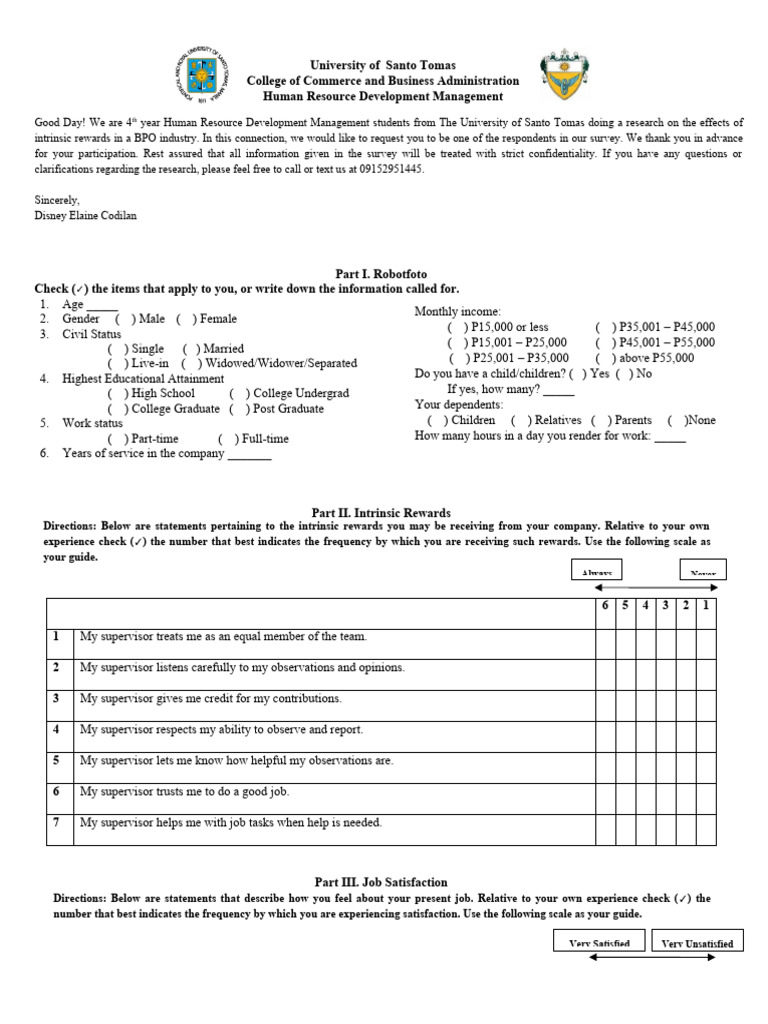 Survey Questionnaire | PDF | Job Satisfaction | Performance Appraisal