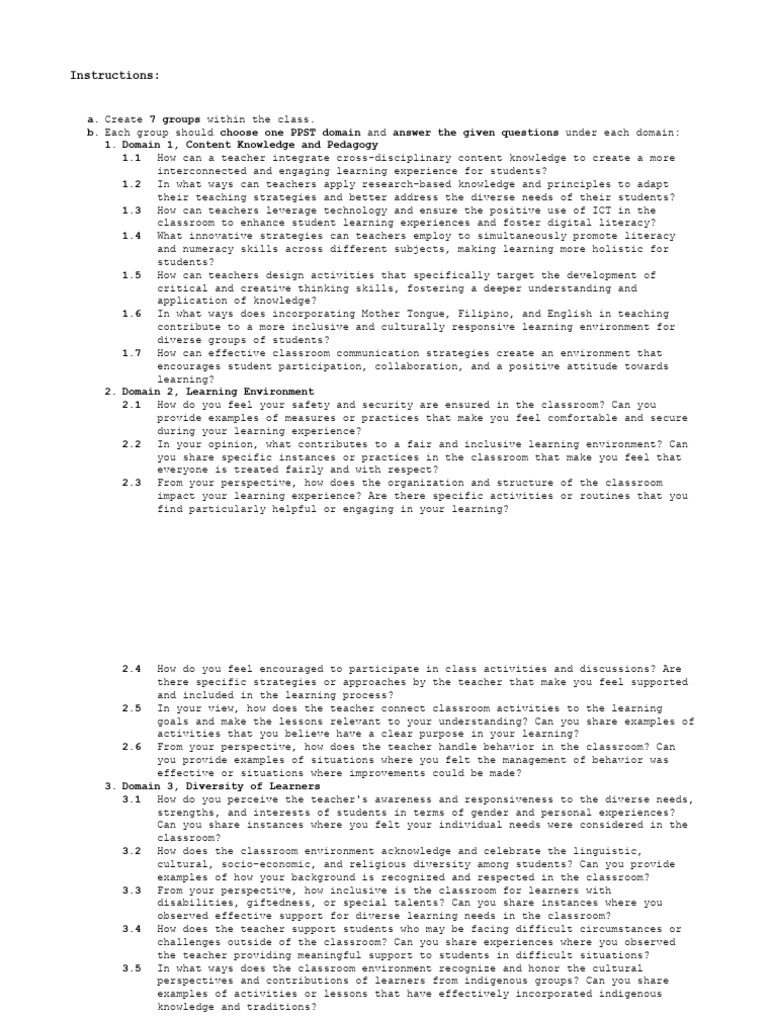 Activity ppst domains with rubrics pdf learning teachers