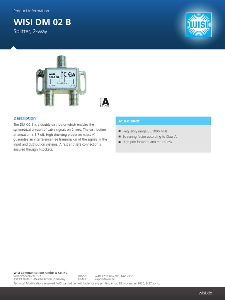 WISI DM 02 B 2-Way Splitter Details | PDF
