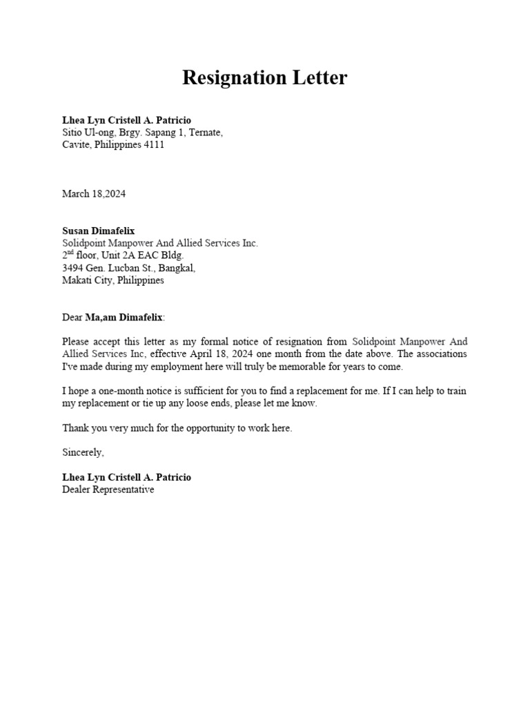 Formal Resignation Letter Template | PDF