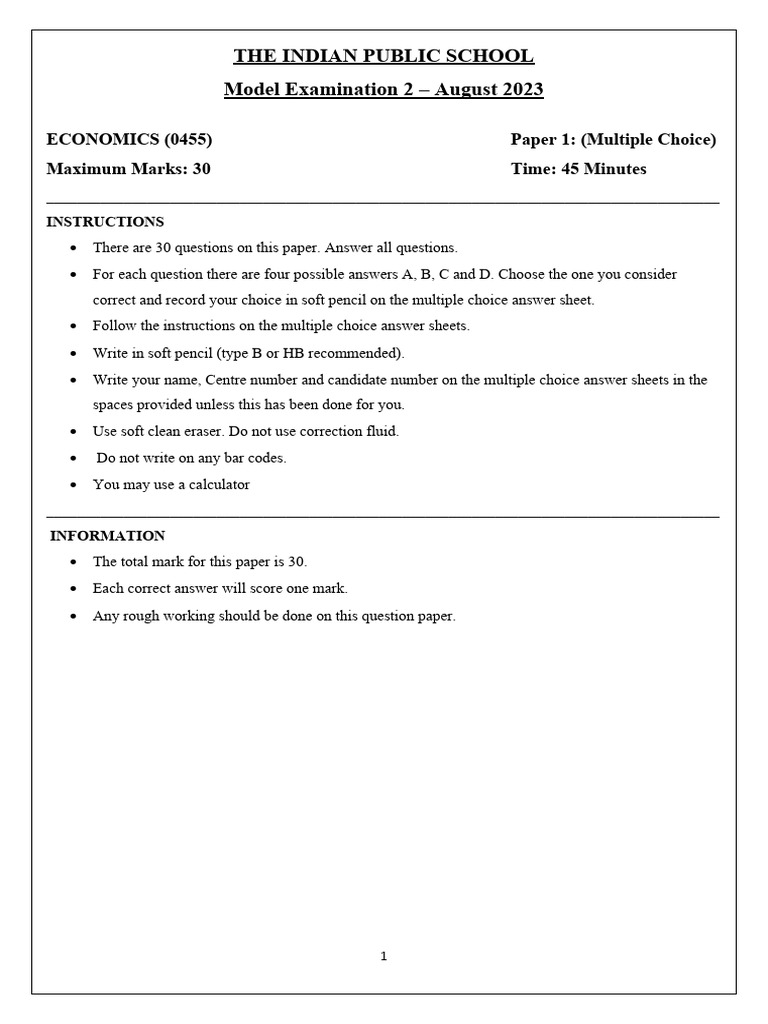 Economics Model Exam Paper 2023 | PDF | Demand | Deficit Spending