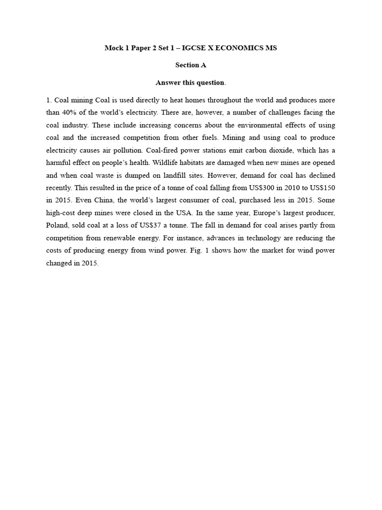 IGCSE Economics Paper 2 Mock Exam | PDF | Coal | Mining