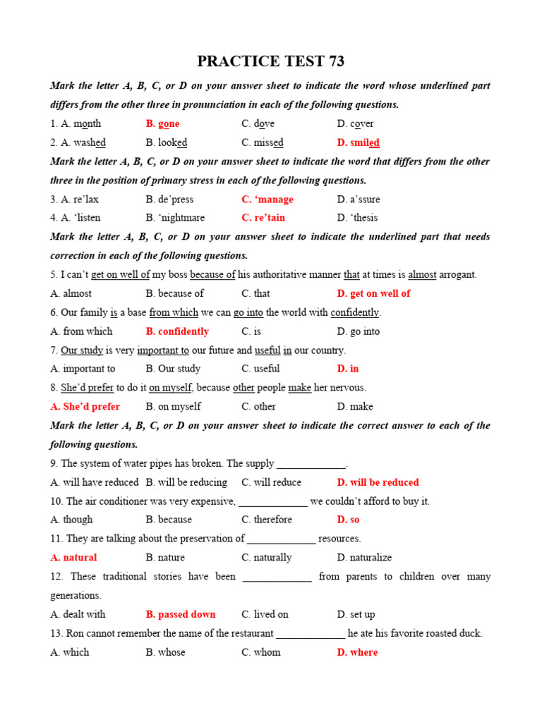 Practice Test 73 Overview | PDF | English Language
