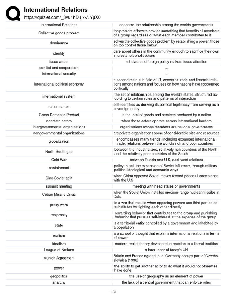 International Relations Quiz | PDF | Finance & Money Management ...