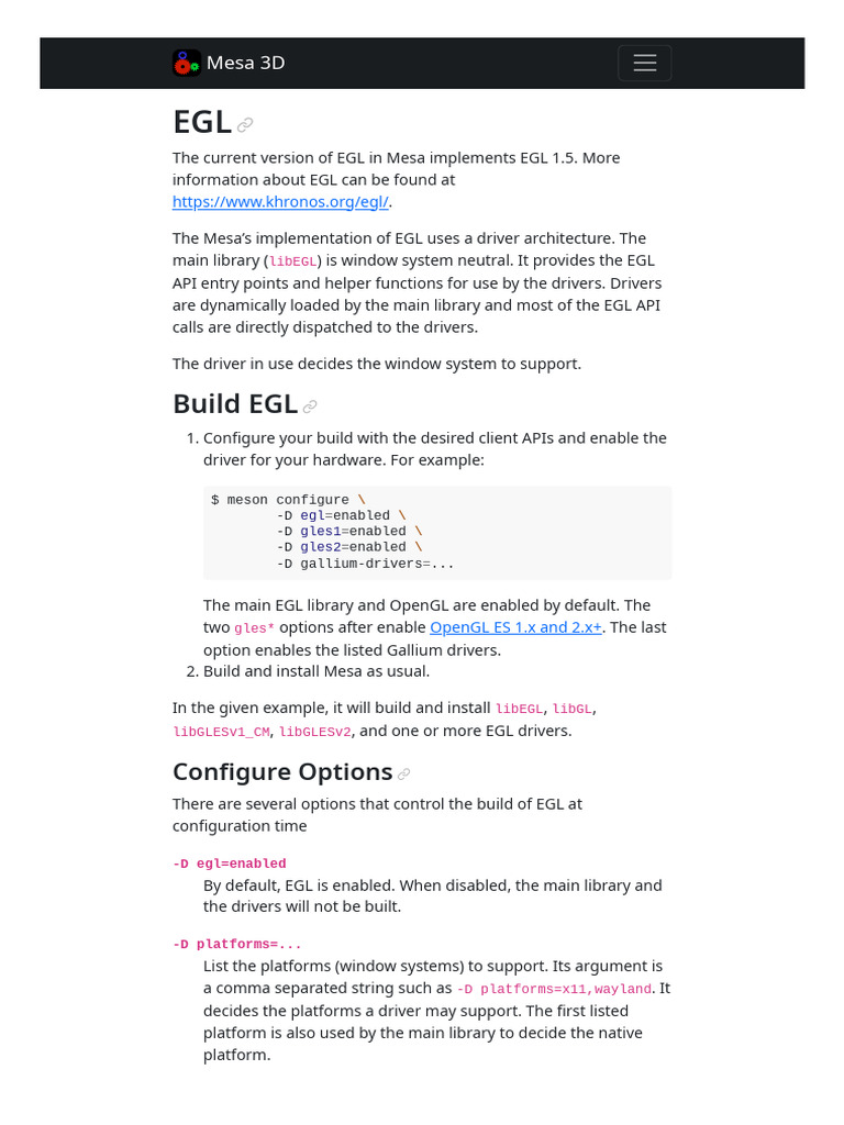 Egl the mesa 3d graphics library latest documentation pdf