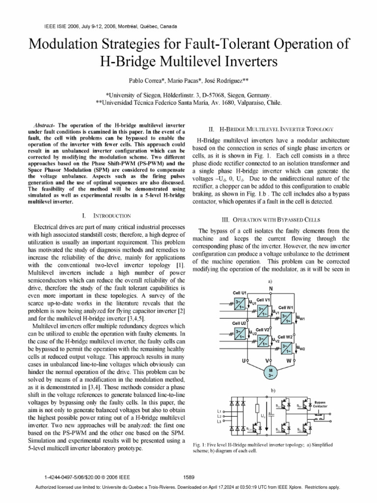 Fault-Tolerant Modulation for H-Bridge Inverters | PDF | Power Inverter ...
