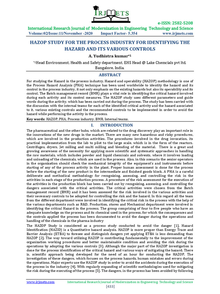 HAZOP Study for Process Industry Risks | PDF | Risk | Methodology