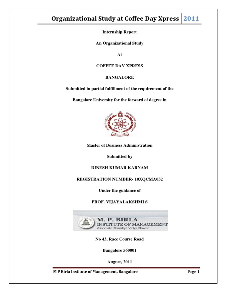 Coffee Day Xpress Internship ReportDinesh Kumar PDF Coffee Retail