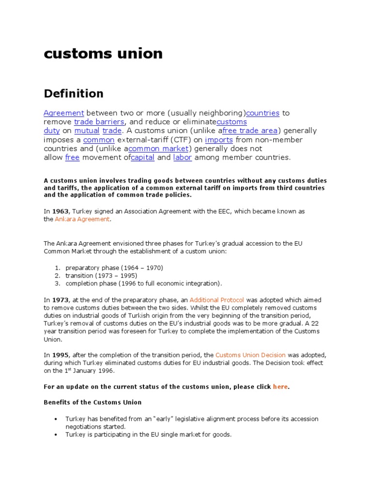 Turkey-EU Customs Union Overview | PDF | Tariff | European Union
