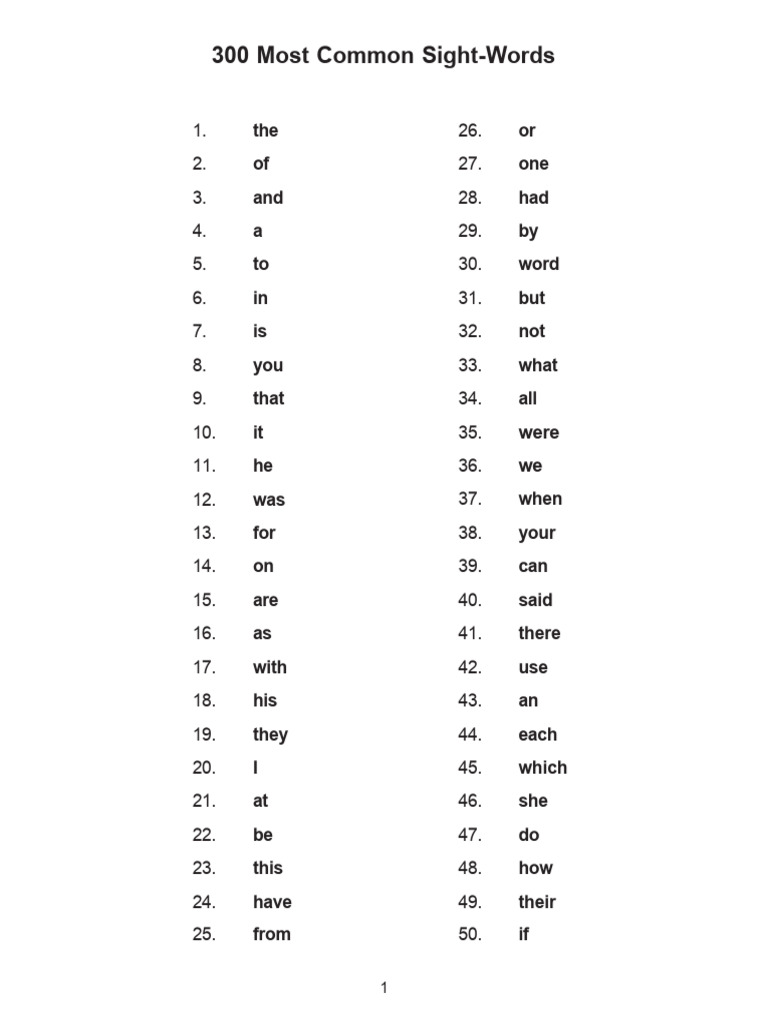 300 Common Sight Words List | PDF, image size:768x1024