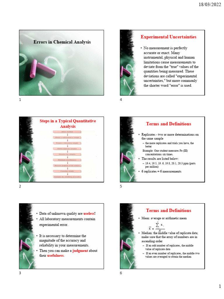 Understanding Errors in Chemical Analysis | PDF | Standard Deviation | Mean
