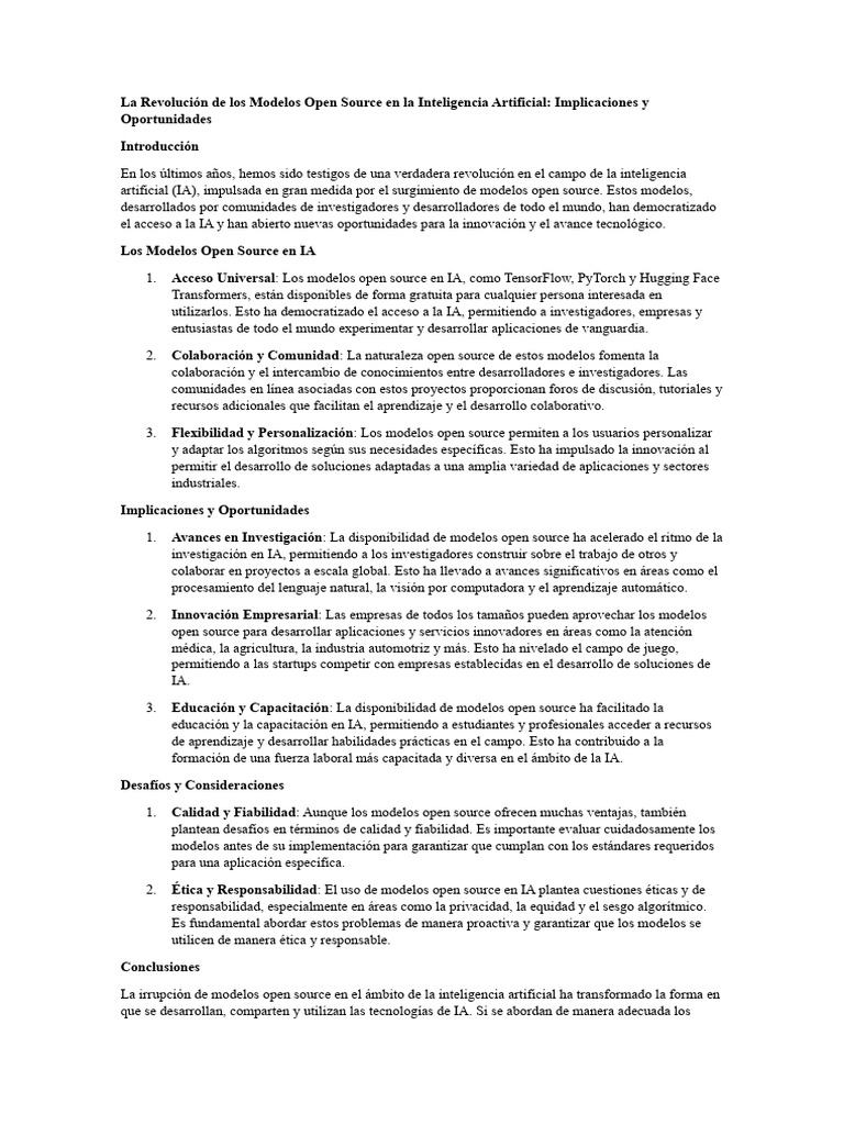 Modelos Open Source en IA: Oportunidades y Retos | PDF | Inteligencia ...