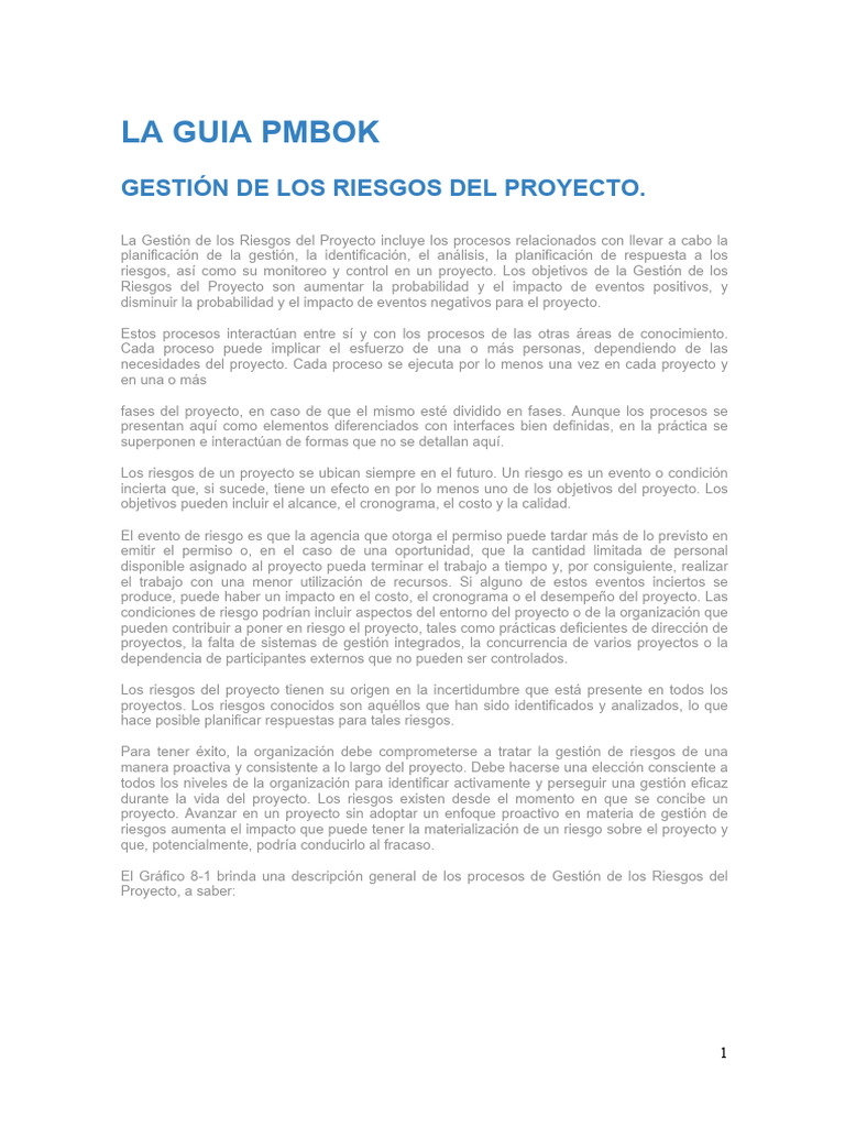 Gestion de Riesgos en Proyectos La Guia Pmbok PDF | PDF | Estadísticas ...