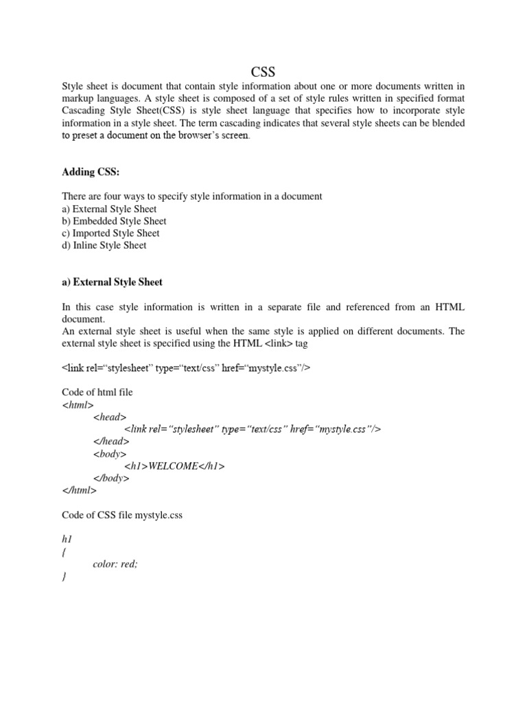 Adding CSS | PDF | Html | Html Element image.