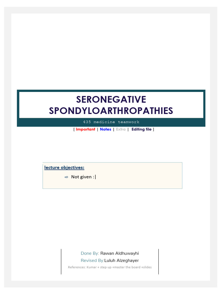 Seronegative Spondyloarthropathies (SPA) Download Free PDF