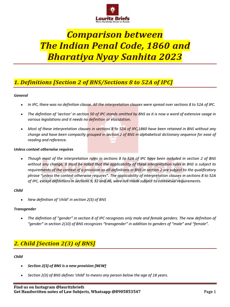 Comparison Between Ipc Bns Pdf Organized Crime Theft