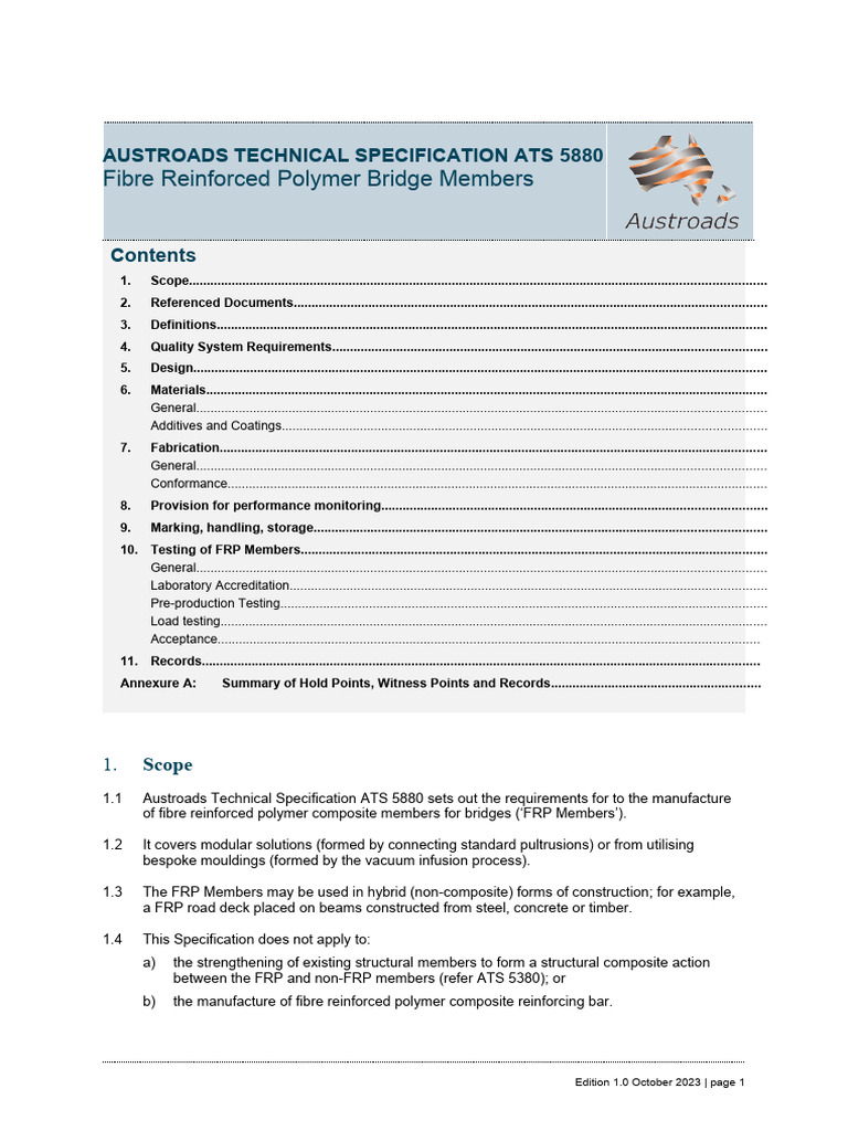 ATS 5880: FRP Bridge Member Specs | PDF | Fibre Reinforced Plastic ...