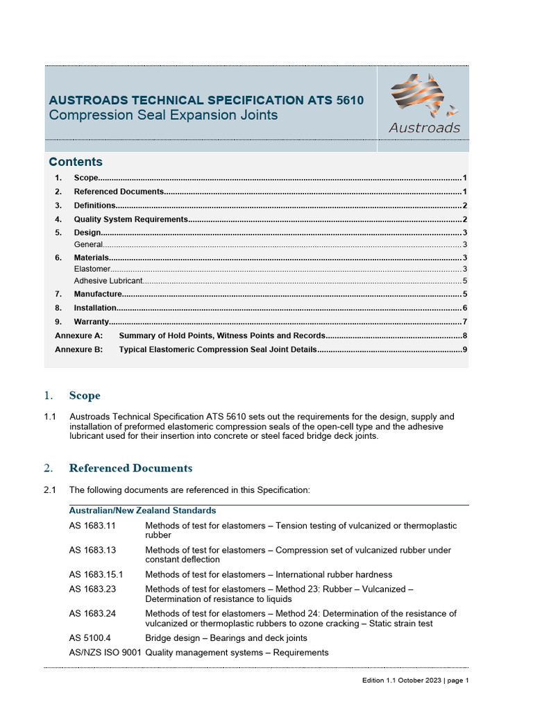 ATS 5610 Compression Seal Joints Guide | PDF | Specification (Technical ...