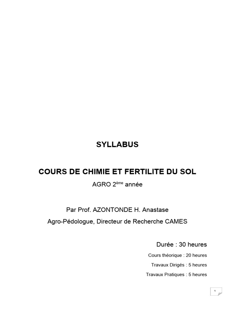 Cours de Chimie et Fertilité du Sol | PDF | Fertilité des sols | Sol ...
