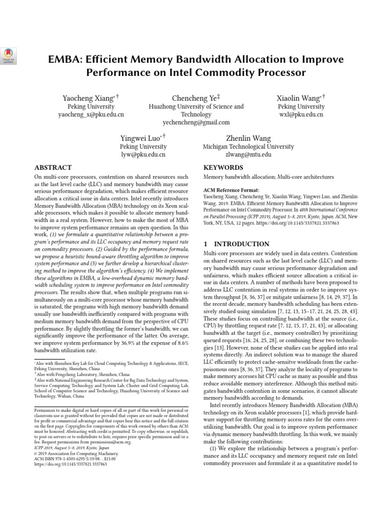 EMBA: Efficient Memory Bandwidth Allocation To Improve Performance On ...