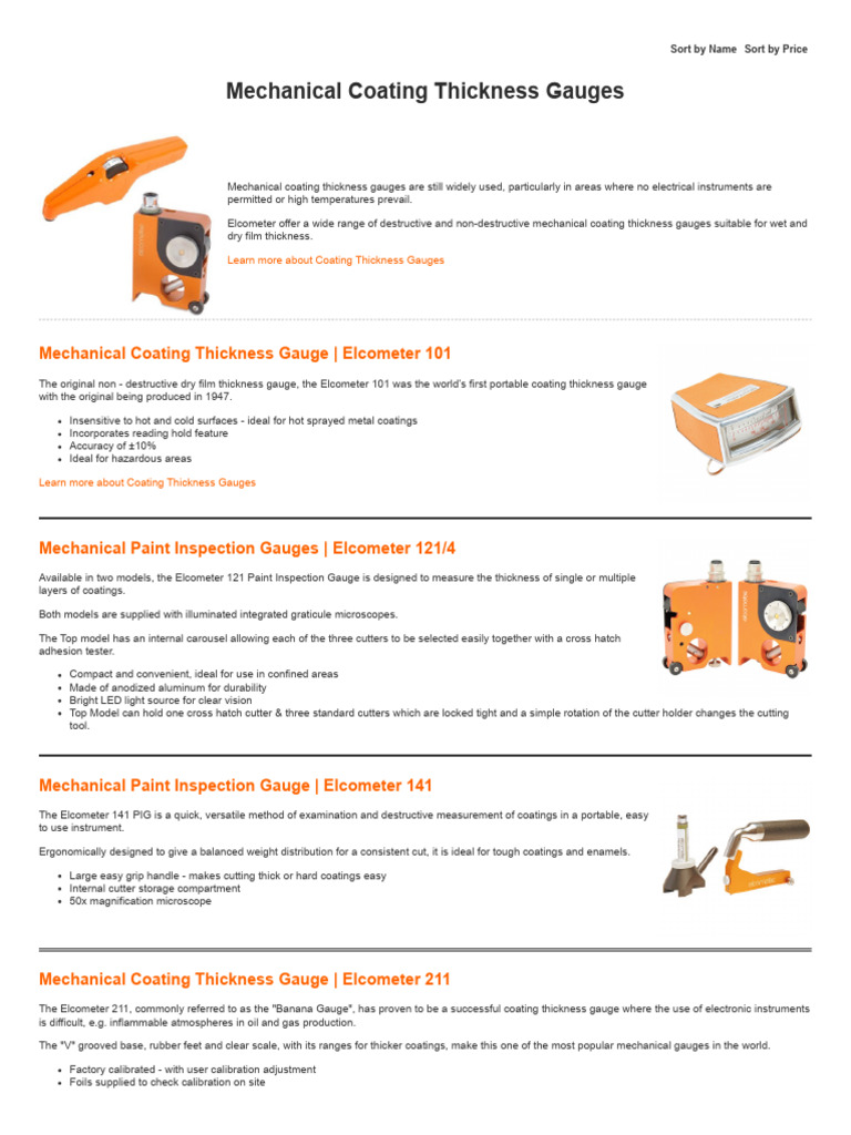 Elcometer Mechanical Thickness Gauges | PDF | Coating | Calibration