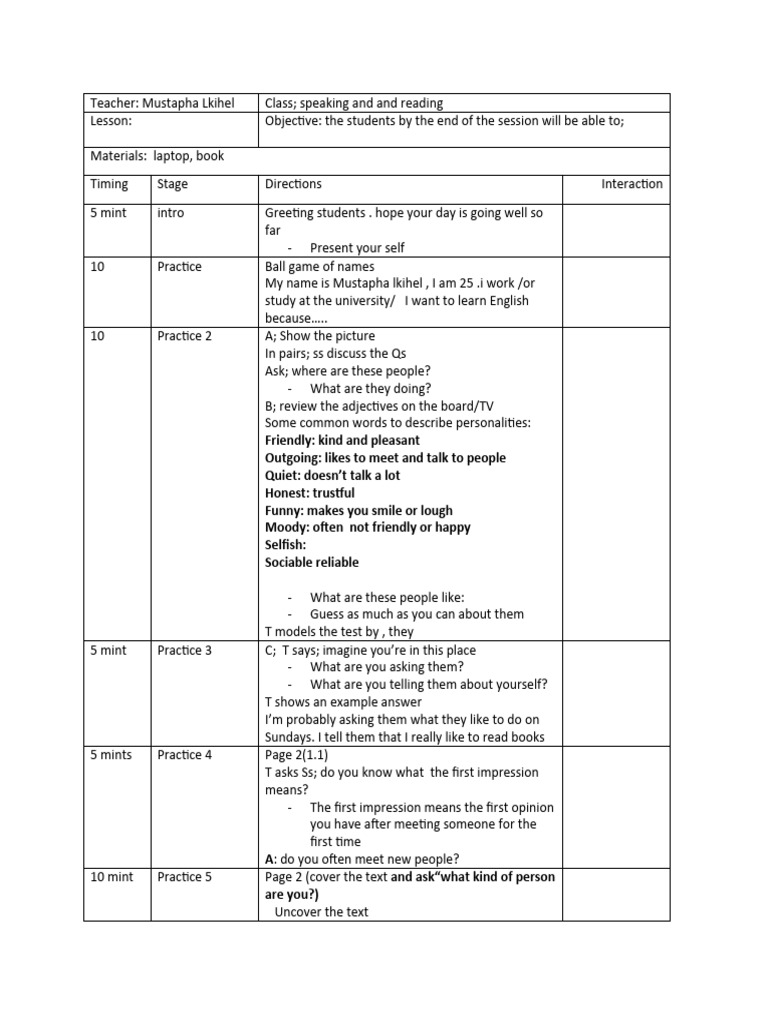 English Speaking and Reading Lesson Plan | PDF | Human Communication ...