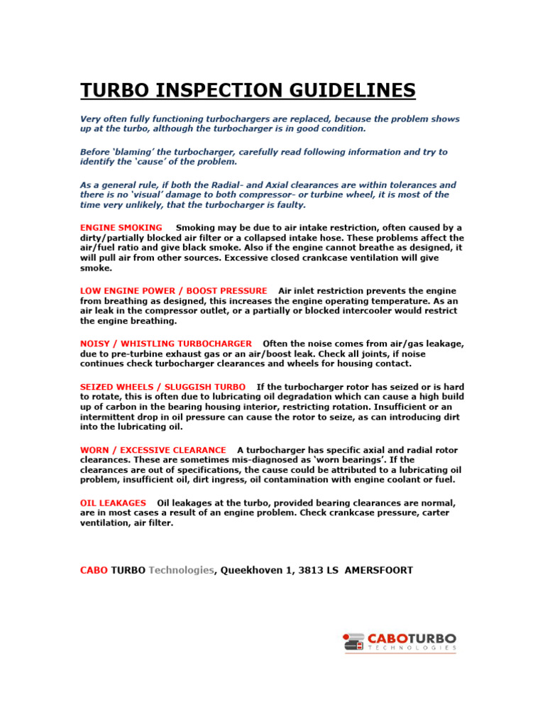 Turbocharger Inspection Guidelines | PDF | Turbocharger | Internal ...