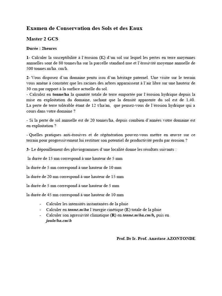 Examen de Conservation des Sols et Eaux | PDF | Sciences et mathématiques