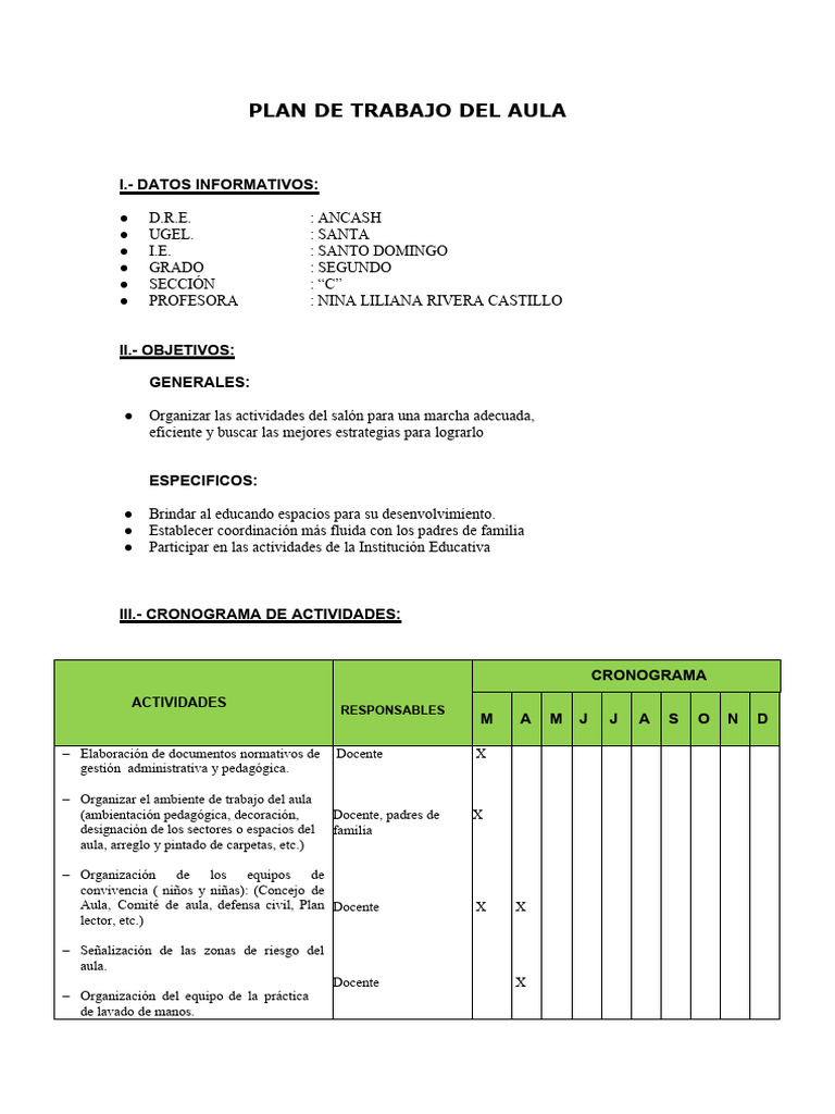 Plan de Trabajo Aula 2° "C" 2023 | PDF | Maestros | Salón de clases