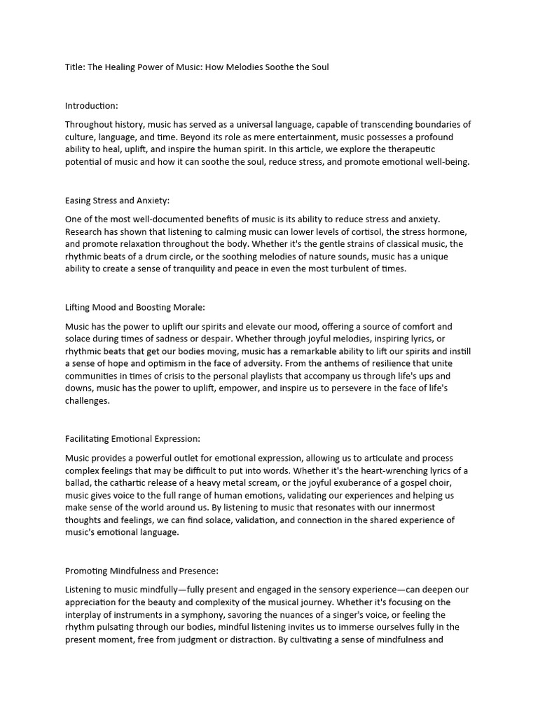 Healing Power of Music for Well-Being | PDF | Stress (Biology ...