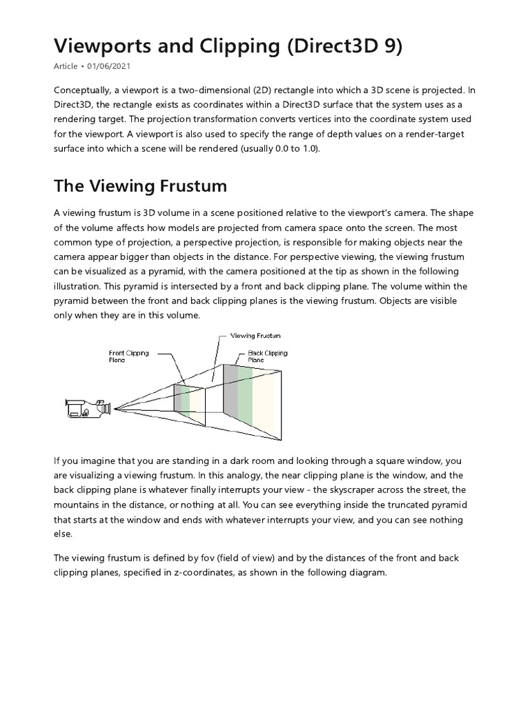 Viewports And Clipping Direct3D 9 Win32 Apps Microsoft Learn Viewports and clipping direct3d 9 win32 apps microsoft learn