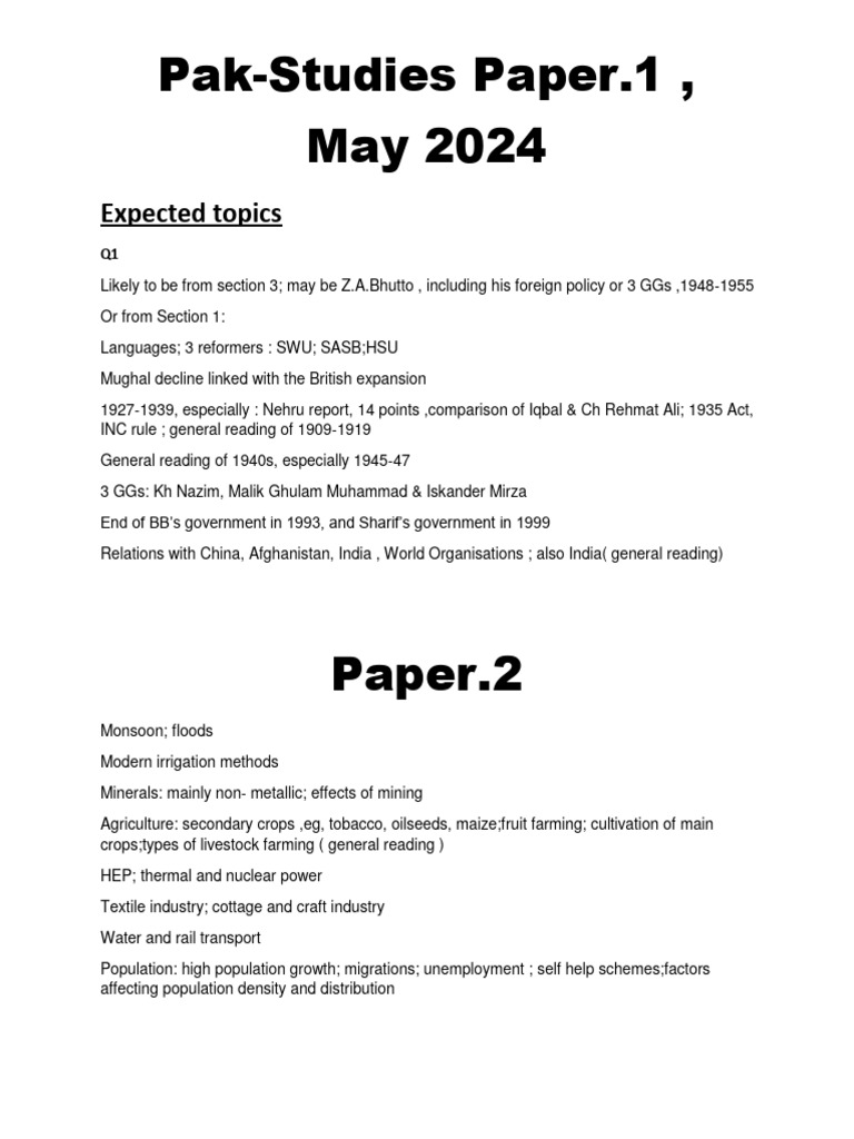 Dr Iftikhar Ul Haq Pak Studies Guess Paper Pdf