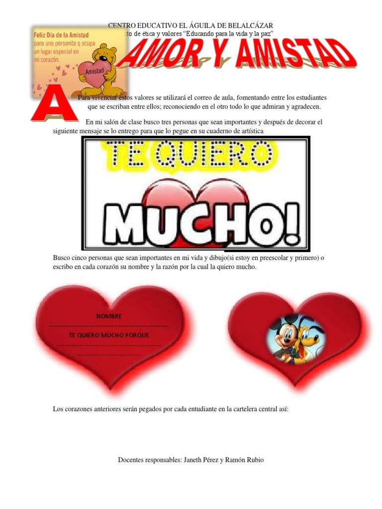 Amor y Amistad Proyecto Educando para La Vida y La Paz | PDF | Amor |  Religión y creencia, image size:768x1024