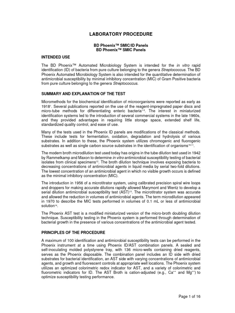 BD Phoenix SMIC Panel Lab Procedure | PDF | Streptococcus | Biology