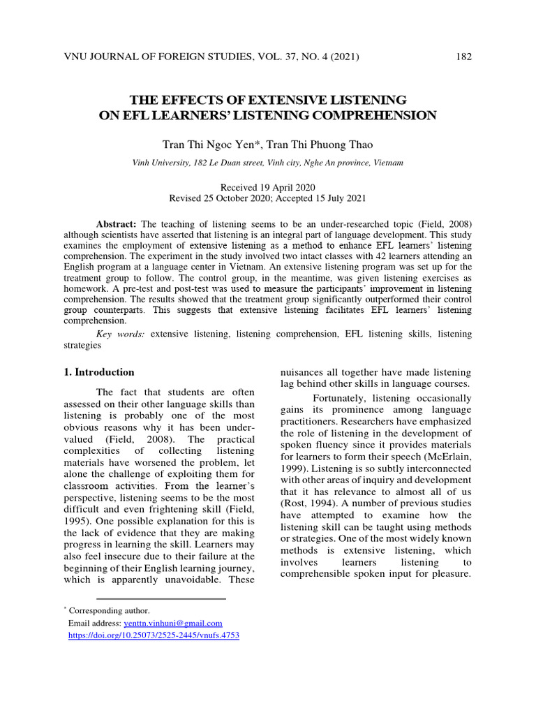 Extensive Listening's Impact on EFL Comprehension | PDF | Reading ...