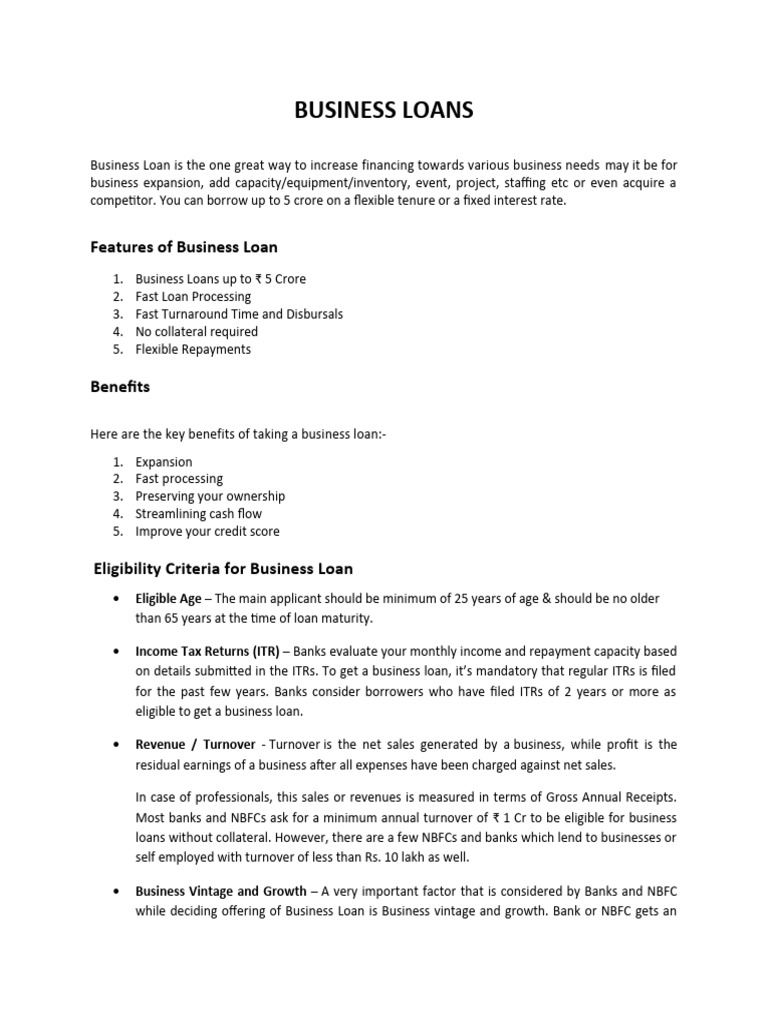 Business Loans Pdf Loans Banks