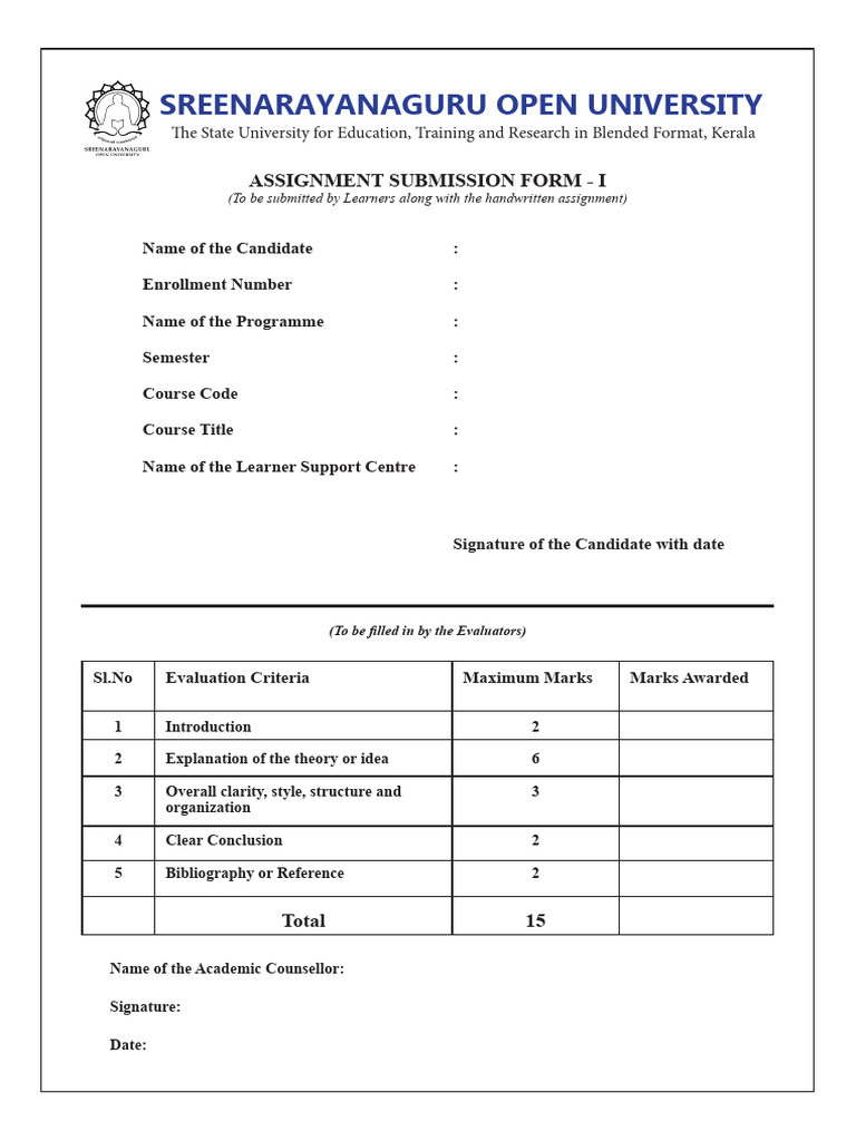 SGOU Assignment Submission Form | PDF | Learning | Cognition