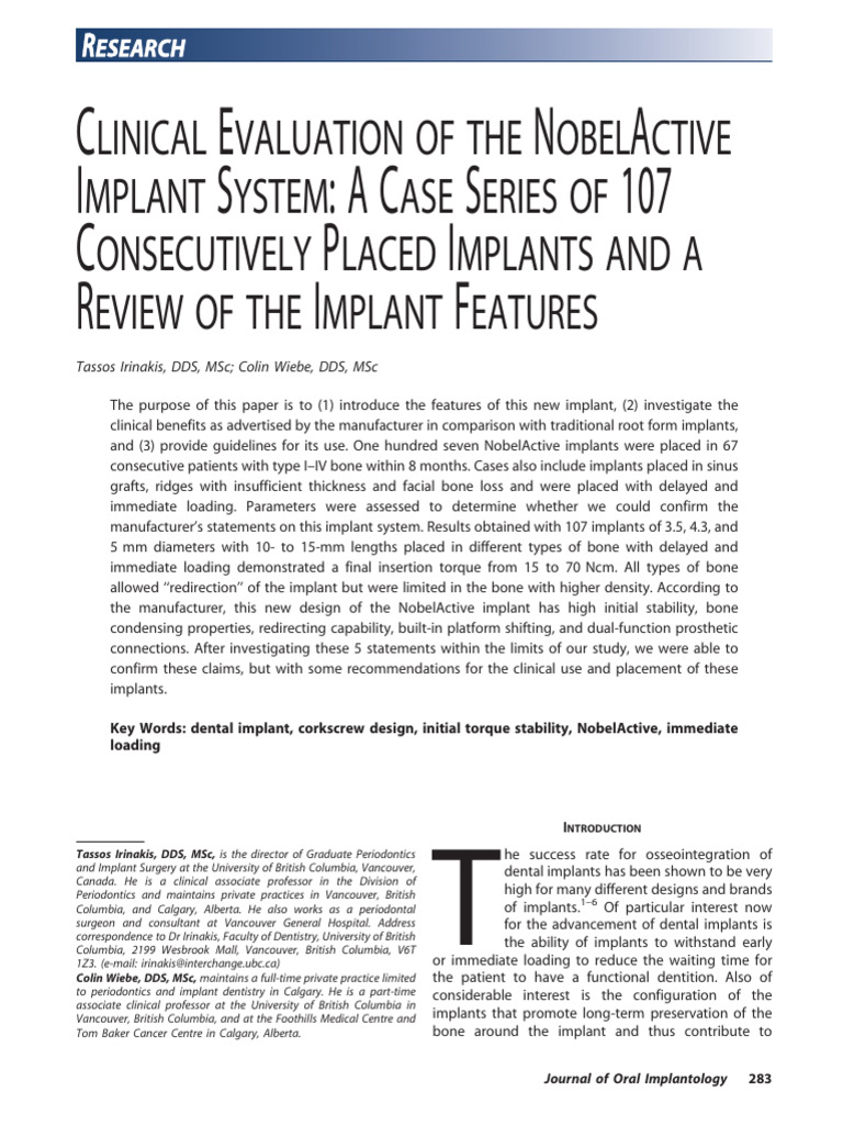 Initial Torque Stability of A New Bone Condensing Dental Implant A