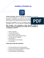 Días No Laborables y Feriados en Venezuela