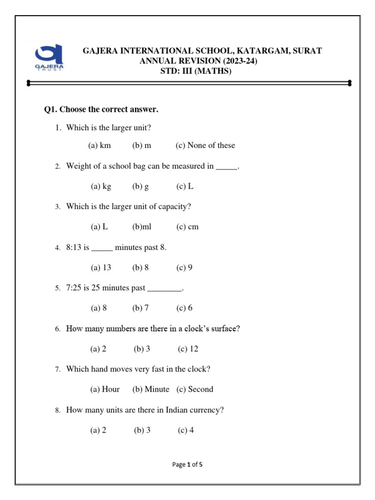 Class 3 Maths Revision Guide | PDF | Teaching Methods & Materials | Art