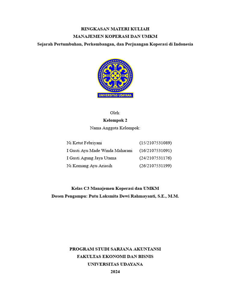 Kelompok 2 Sejarah Koperasi Manajemen Koperasi Dan Umkm Pdf