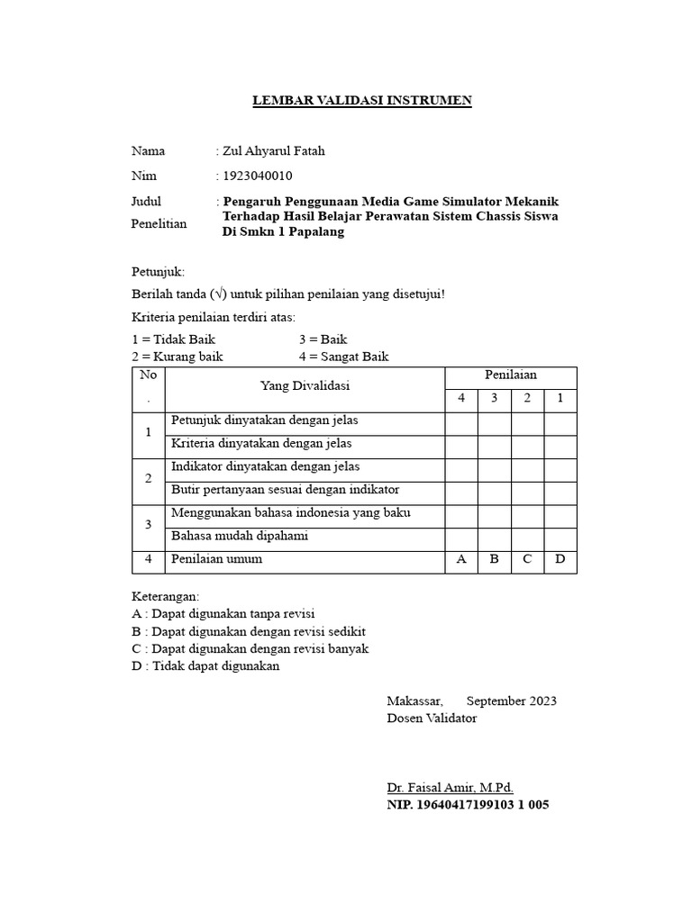Lembar Validasi Instrumen Penelitian | PDF