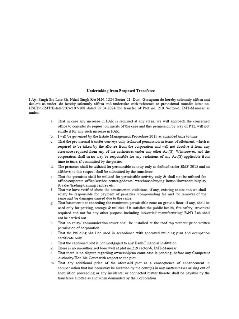219.6 Trasnfer Case Undertaking After PTL | PDF | Lease | Taxes