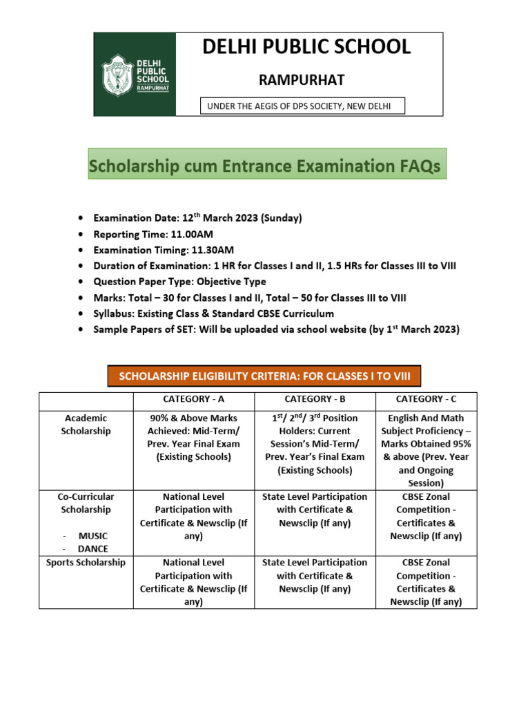 DPS Rampurhat Entrance Exam Syllabus 2023 | PDF | Infants | Area