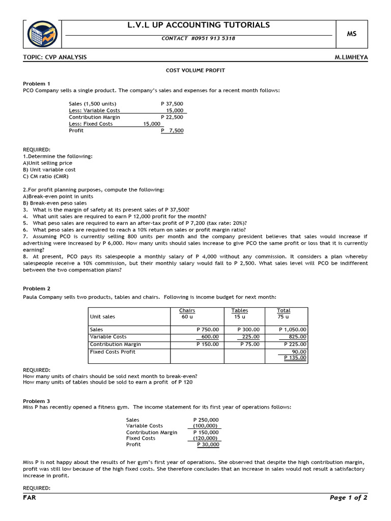 CVP Analysis for Profit Planning | PDF | Business Economics | Financial ...