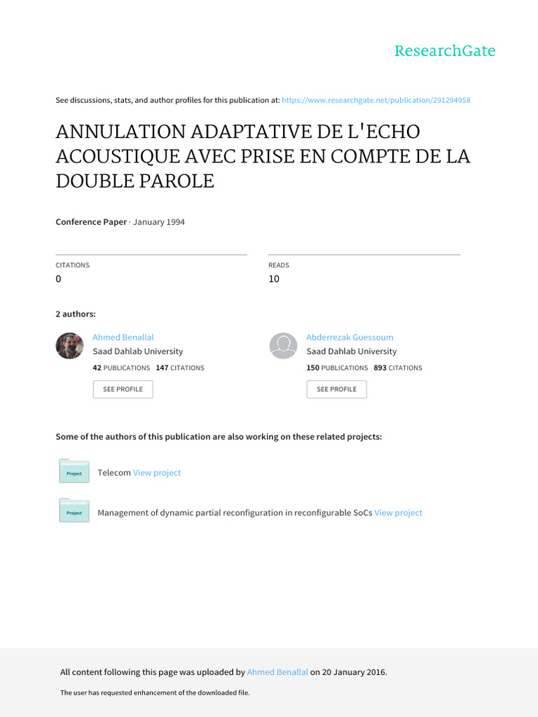 Adaptive Acoustic Echo Cancellation | PDF