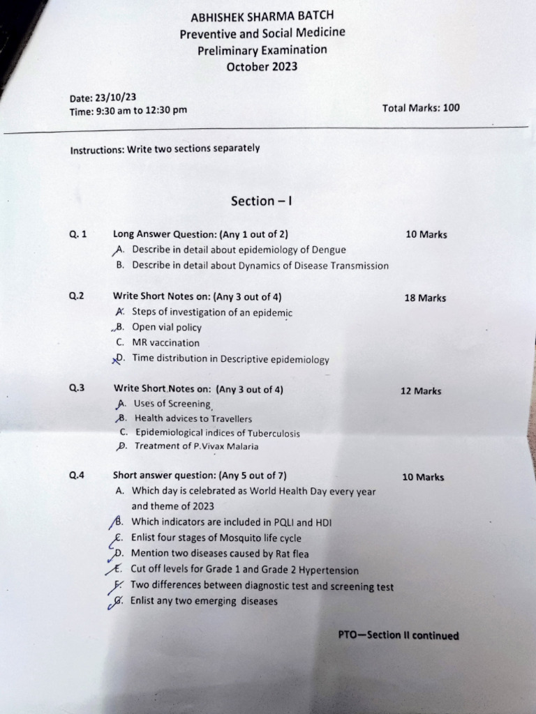 PSM Preliminary Exam Questions 2023 | PDF | Preventive Healthcare ...