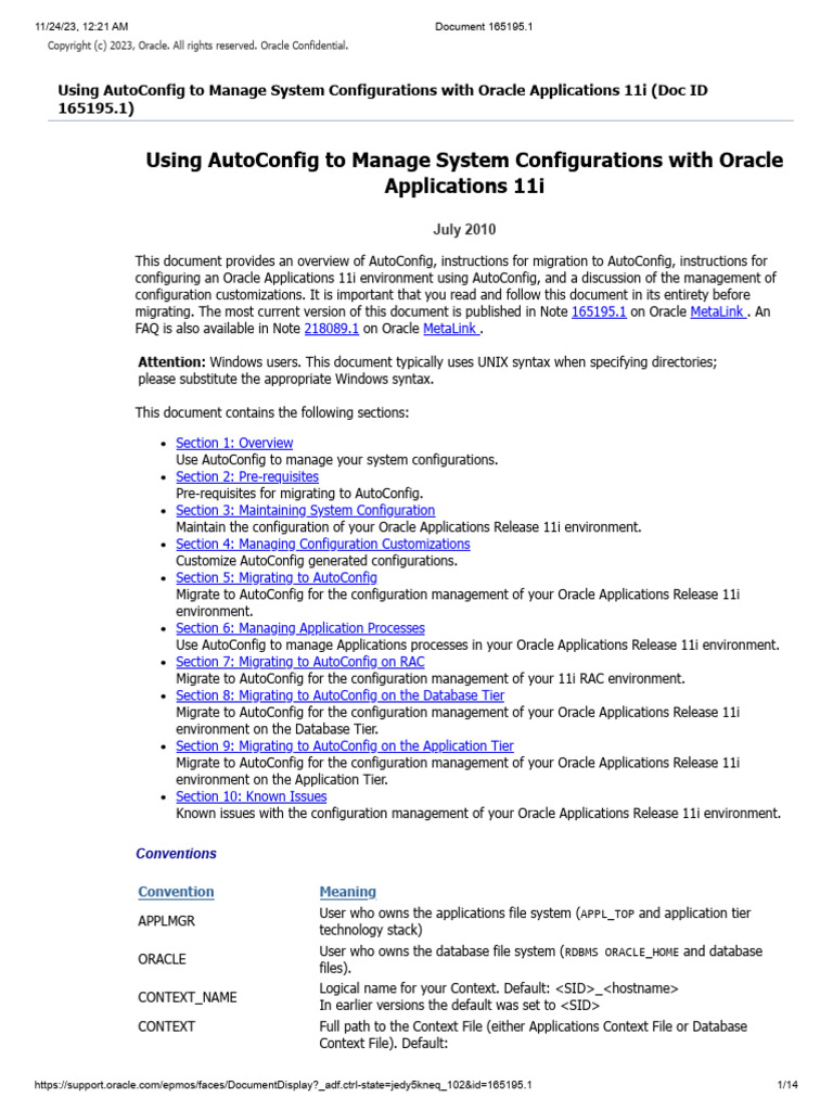 Using autoconfig to manage system configurations with oracle