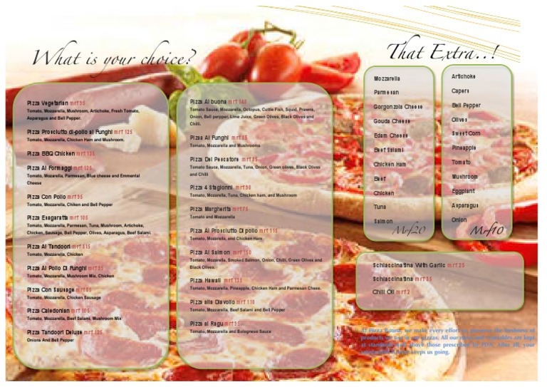 Pizza Menu with Varieties and Prices | PDF