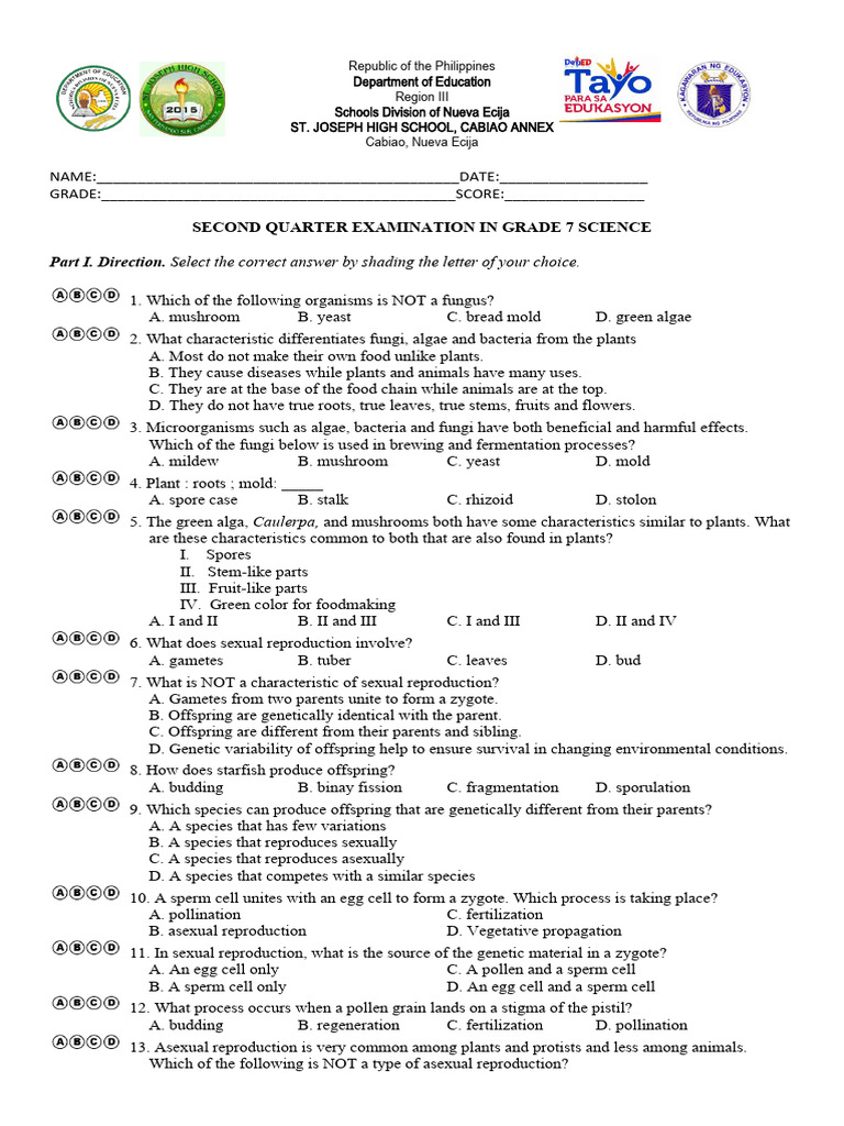 Grade 7 Science 2nd Quarter Exam | PDF | Waves | Reproduction